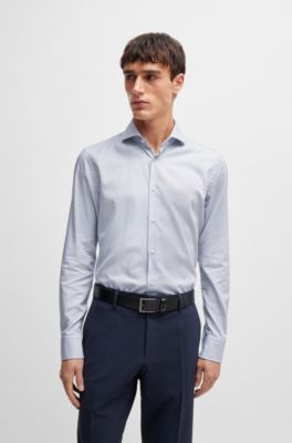 Camisa slim fit de algod&oacute;n con estructura, Celeste