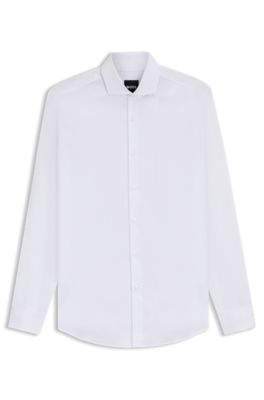 Easy-iron slim-fit shirt in stretch-cotton dobby, White
