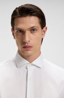 Easy-iron slim-fit shirt in stretch-cotton dobby, White