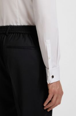 Easy-iron slim-fit shirt in stretch-cotton dobby, White