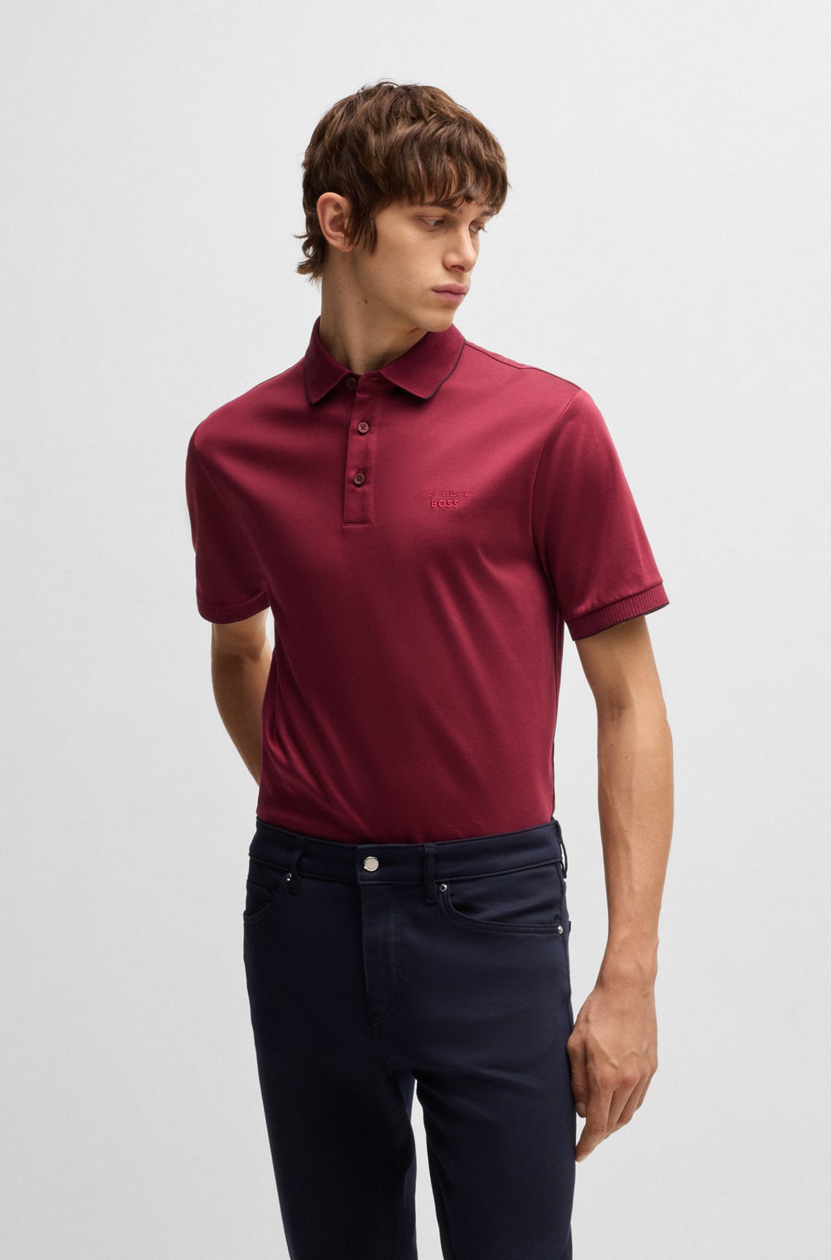 BOSS - Porsche x BOSS mercerized-cotton polo shirt with logo BOSS - Porsche x BOSS mercerized-cotton polo shirt with logo