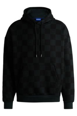 Shop Hugo Loose-fit Hoodie In Cotton Terry With Checkerboard Print In Black