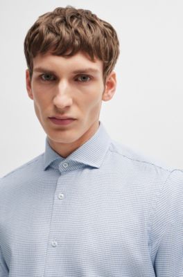 Camisa regular fit en sarga de algod&oacute;n con estructura, Celeste