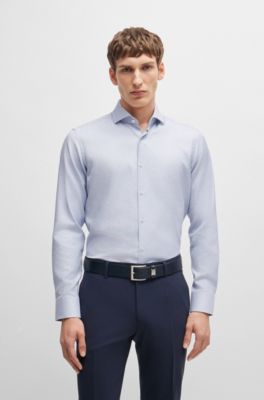 Camisa regular fit en sarga de algod&oacute;n con estructura, Celeste