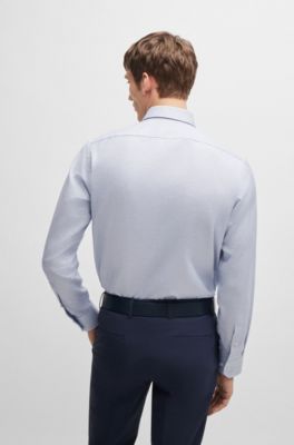 Camisa regular fit en sarga de algod&oacute;n con estructura, Celeste
