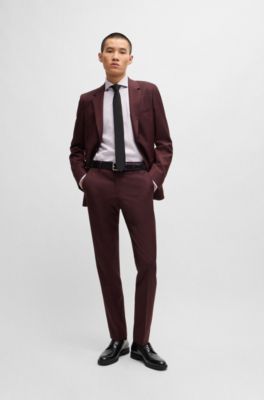 Regular-fit shirt in structured cotton twill, Dark Red