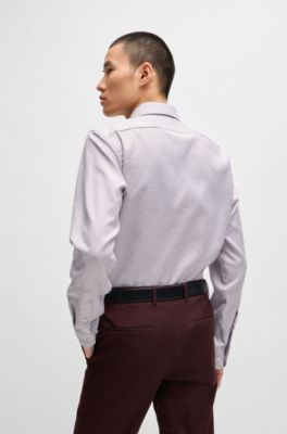 Regular-fit shirt in structured cotton twill, Dark Red