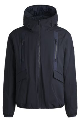 Hugo Boss Water-repellent Regular-fit Jacket In Performance Twill In Dark Blue