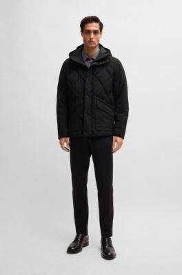 Doudoune en tissu ripstop stretch confortable avec col capuche, Noir