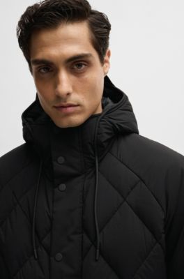 Doudoune en tissu ripstop stretch confortable avec col capuche, Noir