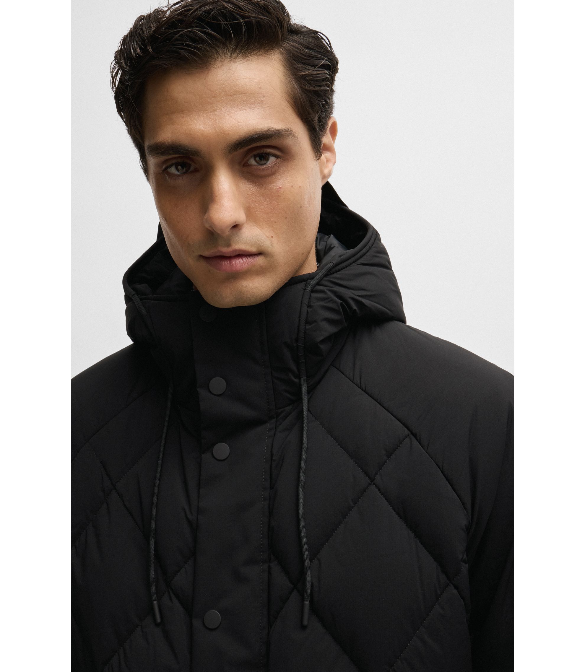 BOSS ツイードダウンジャケット BOSS - Mixed-material zip-up jacket with double-monogram badge