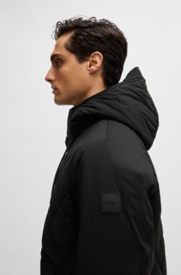 Doudoune en tissu ripstop stretch confortable avec col capuche, Noir