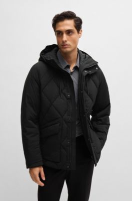 Down jacket comfort-stretch ripstop with hooded collar