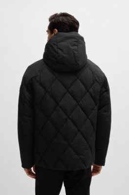 Doudoune en tissu ripstop stretch confortable avec col capuche, Noir