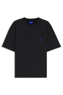 Camiseta de punto de algod&oacute;n con logo Happy HUGO, Negro