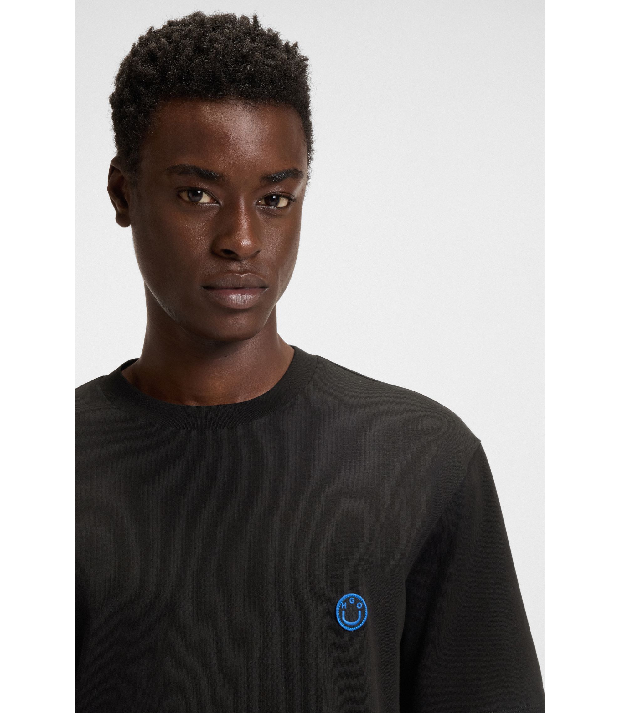 HUGO BOSS Tシャツ スマイル　Happy hugo HUGO - Cotton-jersey T-shirt with Happy HUGO logo - Black