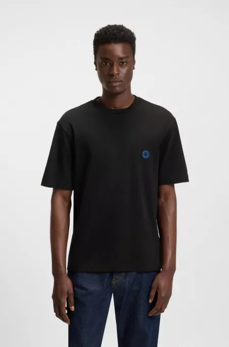 Cotton-jersey T-shirt with Happy HUGO logo