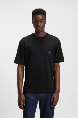 Camiseta de punto de algod&oacute;n con logo Happy HUGO, Negro