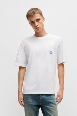Cotton-jersey T-shirt with Happy HUGO logo, White