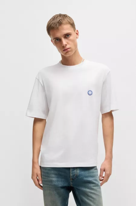 Cotton-jersey T-shirt with Happy HUGO logo