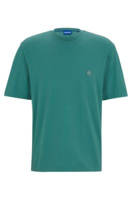 Shop Hugo Cotton-jersey T-shirt With Smiley-face Logo In Green