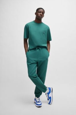 Cotton-jersey T-shirt with Happy HUGO logo, Green