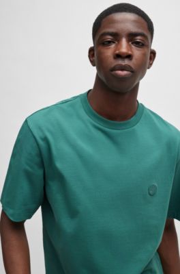 Cotton-jersey T-shirt with Happy HUGO logo, Green