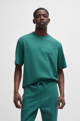 Cotton-jersey T-shirt with Happy HUGO logo, Green