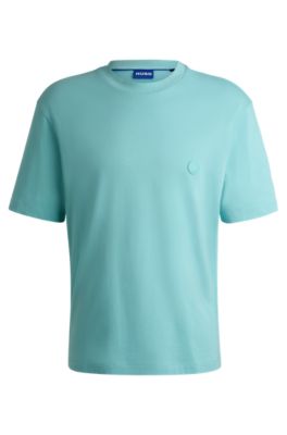 HUGO - Cotton jersey T-shirt with curved logo - Turquoise
