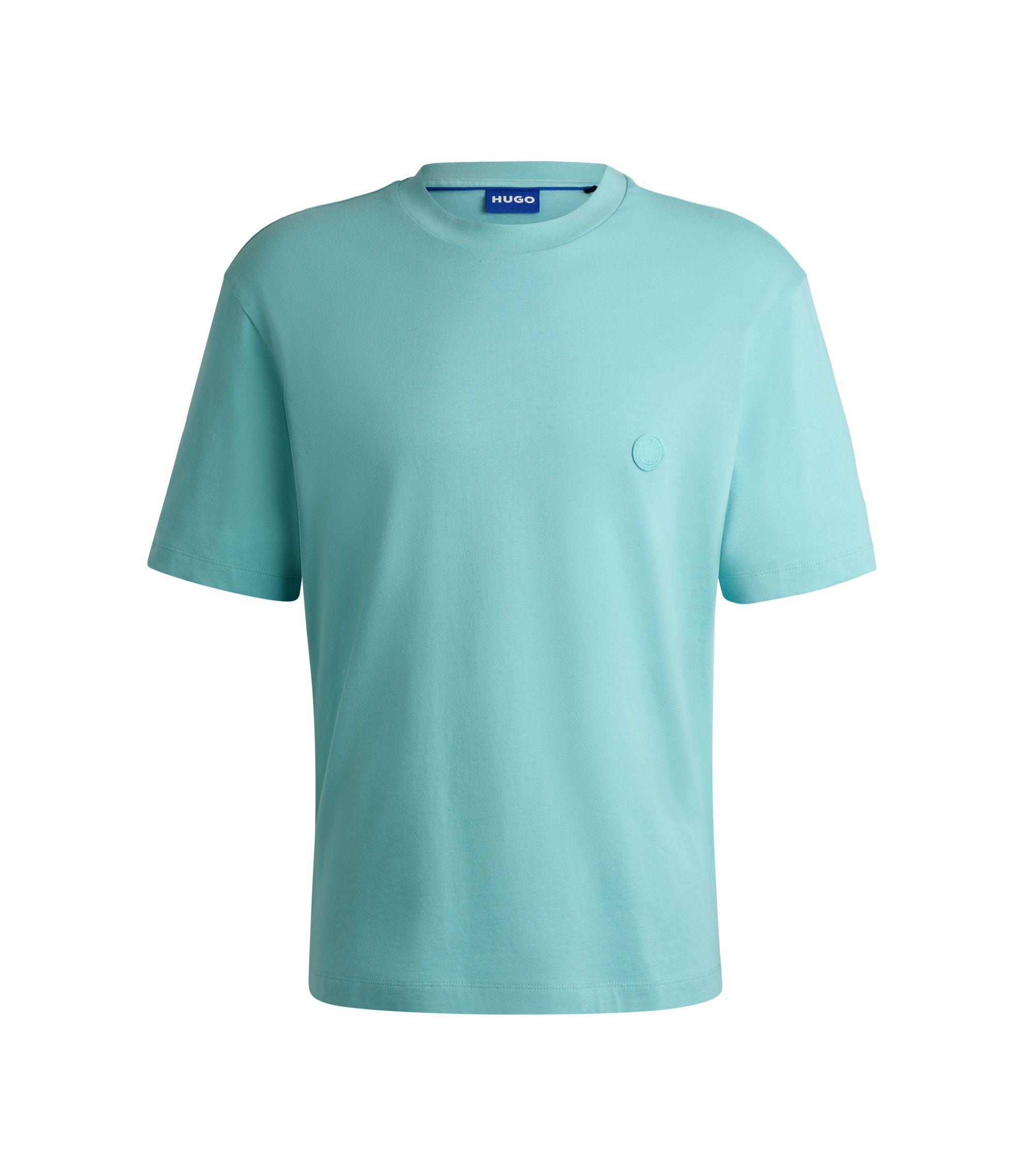 HUGO - Cotton-jersey T-shirt with Happy HUGO logo - Turquoise