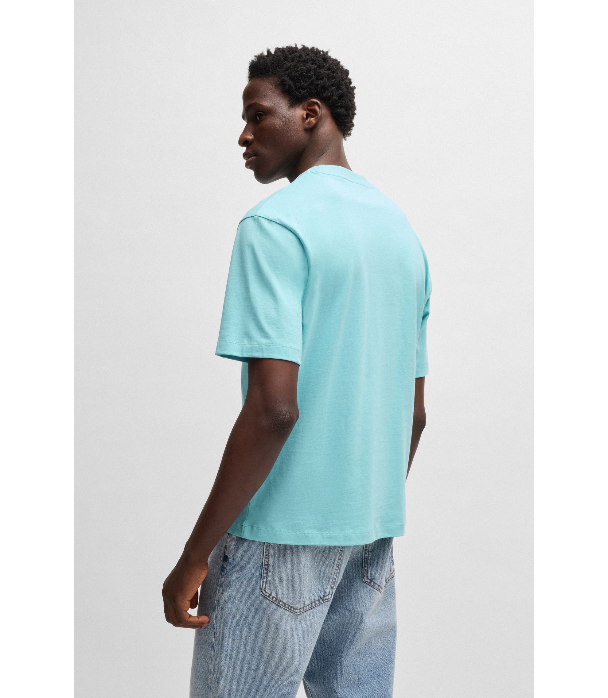 HUGO - Cotton-jersey T-shirt with Happy HUGO logo - Turquoise