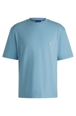 HUGO - Cotton-jersey T-shirt with Happy HUGO logo - Light Blue