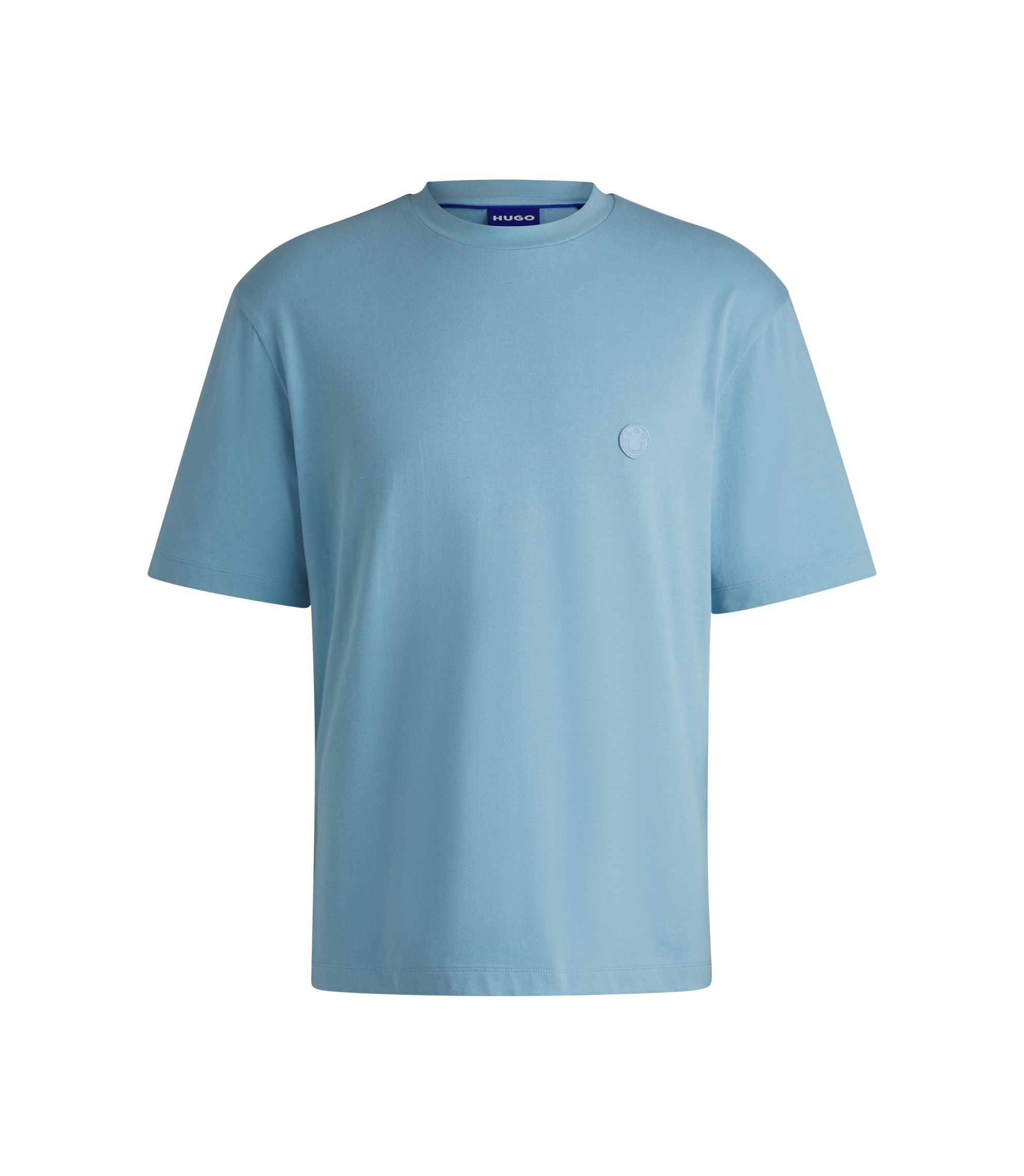 HUGO - Cotton-jersey T-shirt with Happy HUGO logo - Light Blue