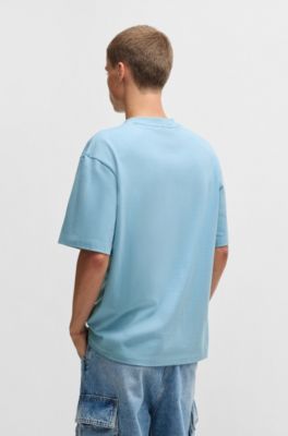 Cotton-jersey T-shirt with Happy HUGO logo, Light Blue