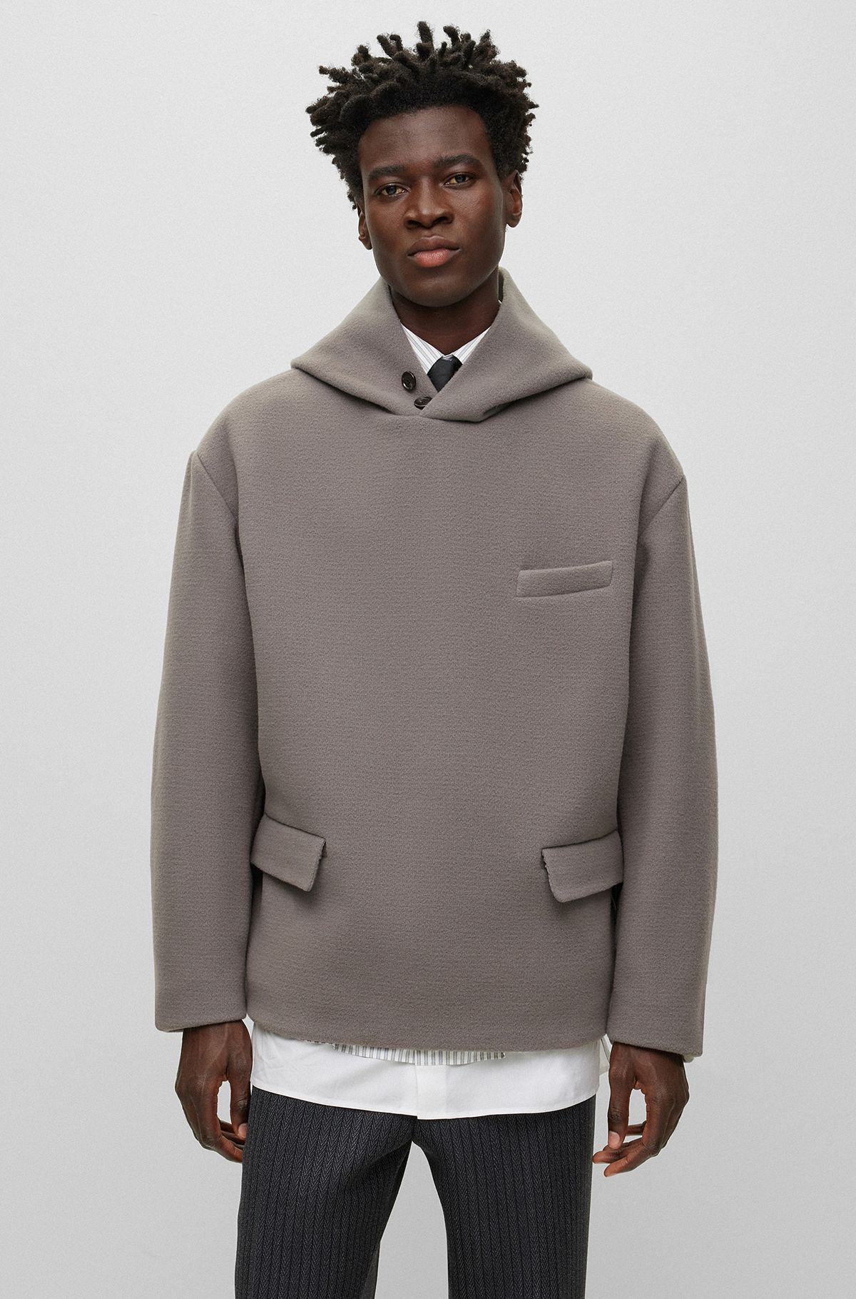 Regular-fit hooded jacket in virgin wool , Light Grey