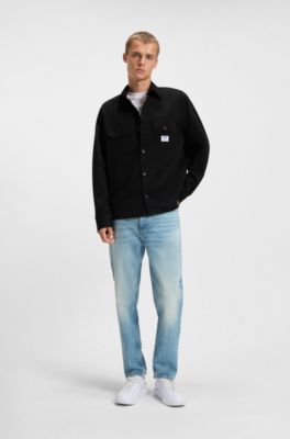 Camisa de sarga de algod&oacute;n con etiqueta con logo, Negro