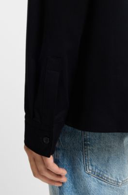 Camisa de sarga de algod&oacute;n con etiqueta con logo, Negro