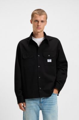 Logo-label shirt in cotton twill, Black