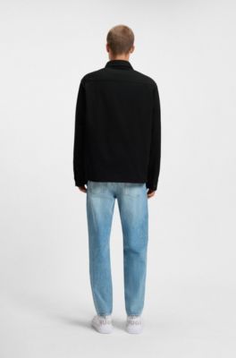 Camisa de sarga de algod&oacute;n con etiqueta con logo, Negro