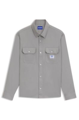 Camisa de sarga de algod&oacute;n con etiqueta con logo, Gris claro