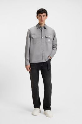 Camisa de sarga de algod&oacute;n con etiqueta con logo, Gris claro