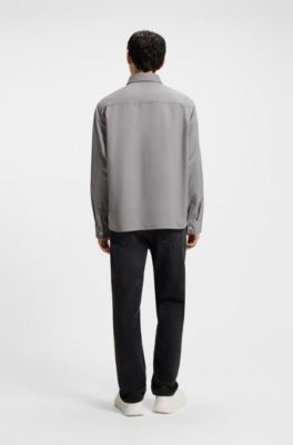 Camisa de sarga de algod&oacute;n con etiqueta con logo, Gris claro