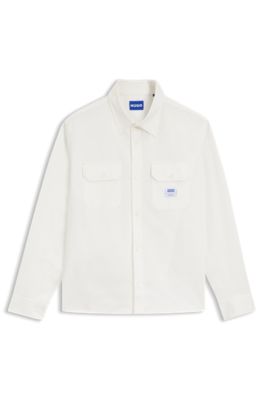 Camisa oversize fit de estilo utilitario en sarga de algod&oacute;n, Blanco