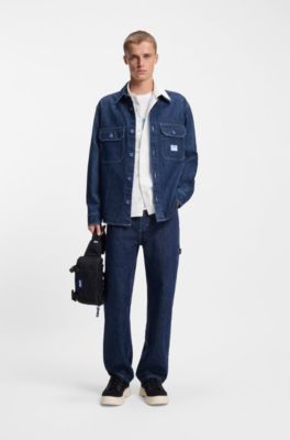 Logo-label shirt in cotton twill, White