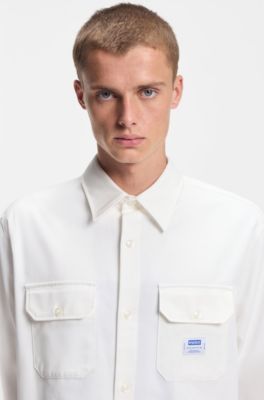 Camisa oversize fit de estilo utilitario en sarga de algod&oacute;n, Blanco