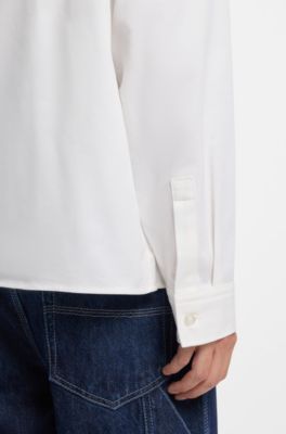 Camisa oversize fit de estilo utilitario en sarga de algod&oacute;n, Blanco