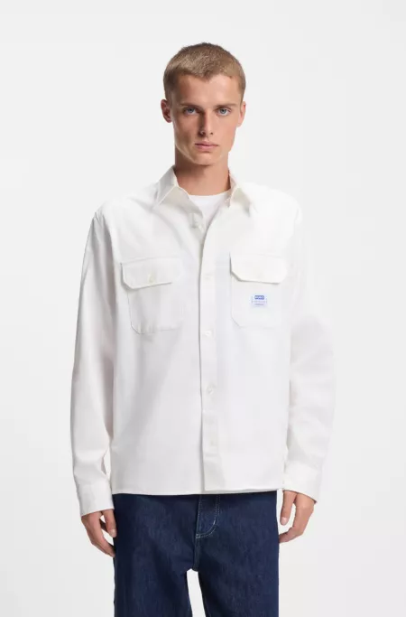 Logo-label shirt in cotton twill