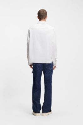 Logo-label shirt in cotton twill, White