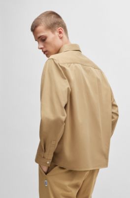 Camisa de sarga de algod&oacute;n con etiqueta con logo, Beige