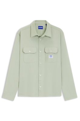 Logo-label shirt in cotton twill, Light Green